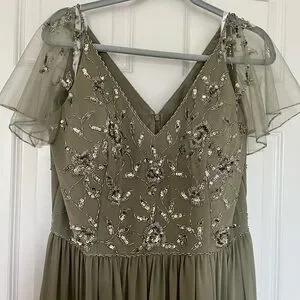 green emerald velvet dress Flutter Sleeve Lace Short Cotton Dress In Olive Green